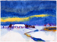 Emil Nolde (German, 1867–1956), Cottage on the North Sea in Winter, 1930s. Watercolor on paper. Milwaukee Art Museum, gift of Cynthia Davis Weix, M1999.10. Photo credit Larry Sanders. © Nolde Stiftung Seebüll