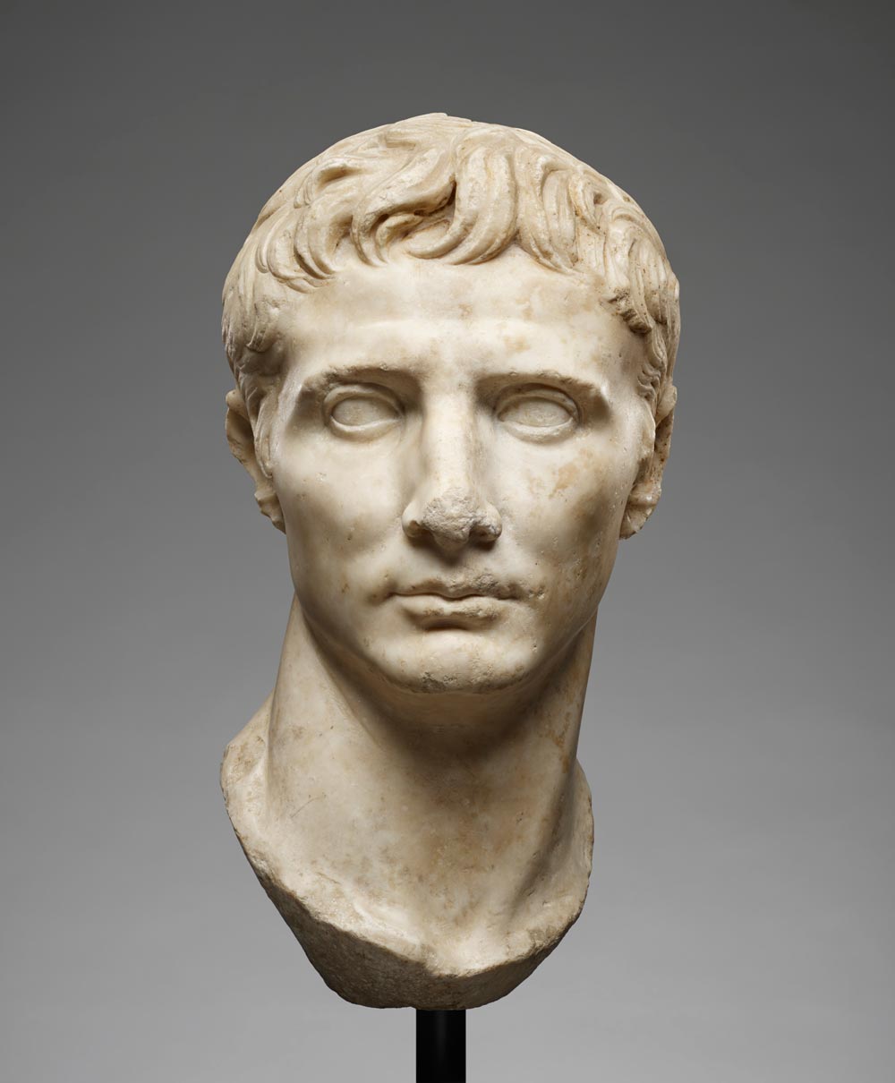 Detailed marble bust of Roman emperor Augustus